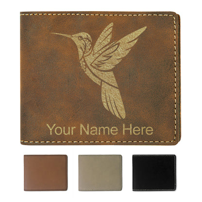 Faux Leather Bi-Fold Wallet, Hummingbird, Personalized Engraving Included