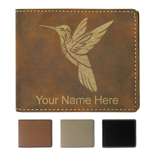 Faux Leather Bi-Fold Wallet, Hummingbird, Personalized Engraving Included