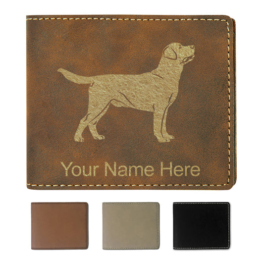 Faux Leather Bi-Fold Wallet, Labrador Retriever Dog, Personalized Engraving Included