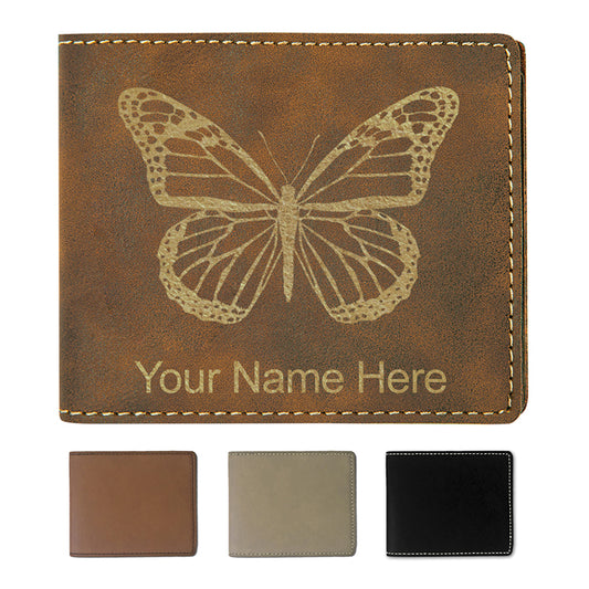 Faux Leather Bi-Fold Wallet, Monarch Butterfly, Personalized Engraving Included