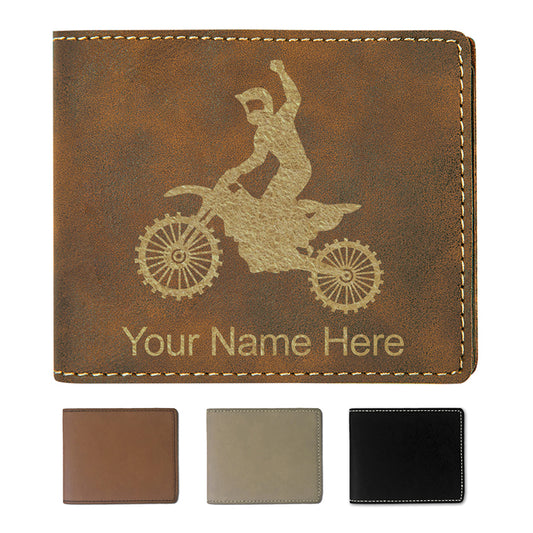 Faux Leather Bi-Fold Wallet, Motocross, Personalized Engraving Included