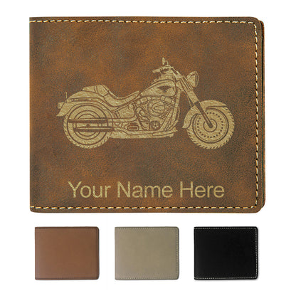 Faux Leather Bi-Fold Wallet, Motorcycle, Personalized Engraving Included