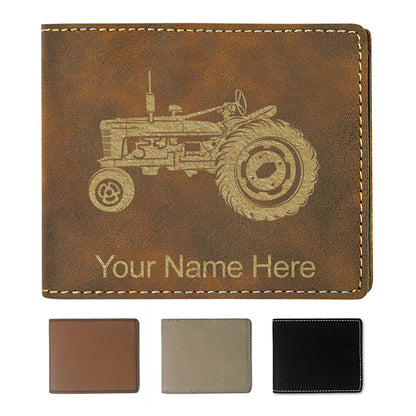 Faux Leather Bi-Fold Wallet, Old Farm Tractor, Personalized Engraving Included