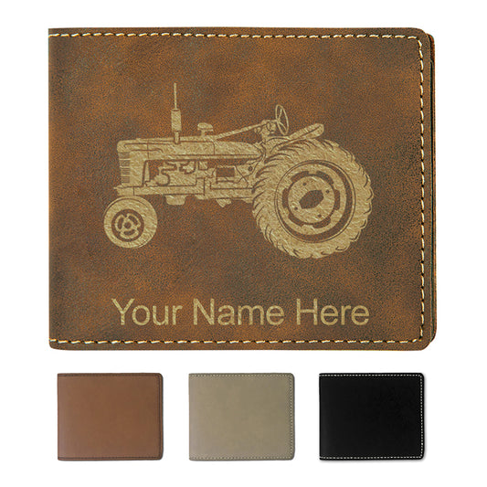Faux Leather Bi-Fold Wallet, Old Farm Tractor, Personalized Engraving Included