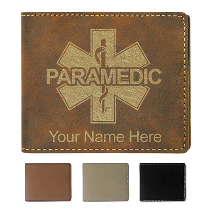 Faux Leather Bi-Fold Wallet, Paramedic, Personalized Engraving Included