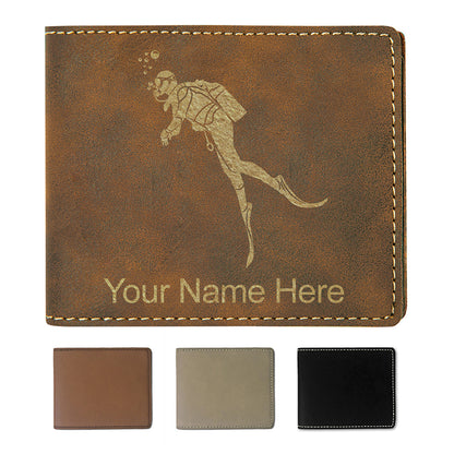 Faux Leather Bi-Fold Wallet, Scuba Diver, Personalized Engraving Included