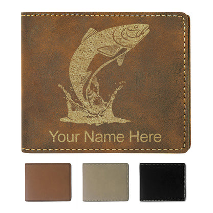 Faux Leather Bi-Fold Wallet, Trout Fish, Personalized Engraving Included