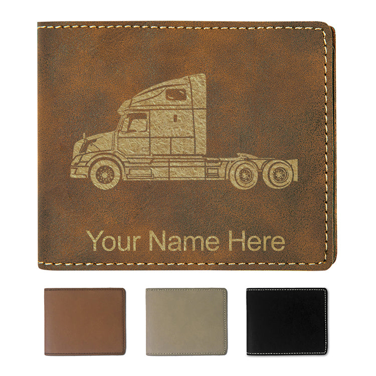 Faux Leather Bi-Fold Wallet, Truck Cab, Personalized Engraving Included