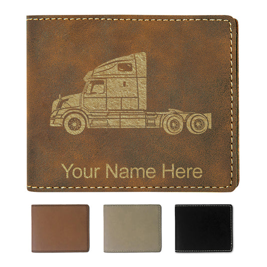 Faux Leather Bi-Fold Wallet, Truck Cab, Personalized Engraving Included