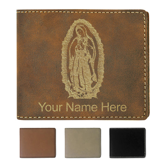 Faux Leather Bi-Fold Wallet, Virgen de Guadalupe, Personalized Engraving Included
