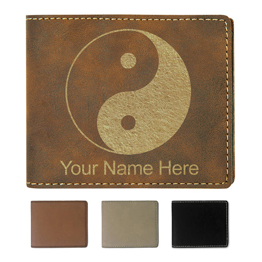 Faux Leather Bi-Fold Wallet, Yin Yang, Personalized Engraving Included