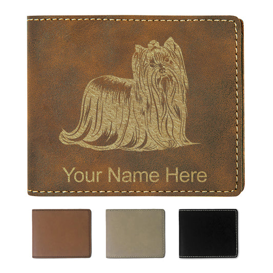 Faux Leather Bi-Fold Wallet, Yorkshire Terrier Dog, Personalized Engraving Included