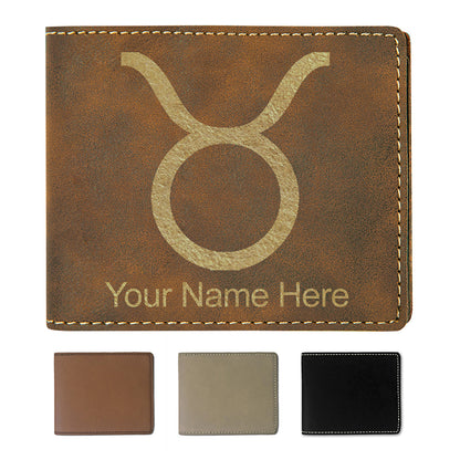 Faux Leather Bi-Fold Wallet, Zodiac Sign Taurus, Personalized Engraving Included