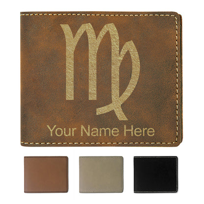 Faux Leather Bi-Fold Wallet, Zodiac Sign Virgo, Personalized Engraving Included