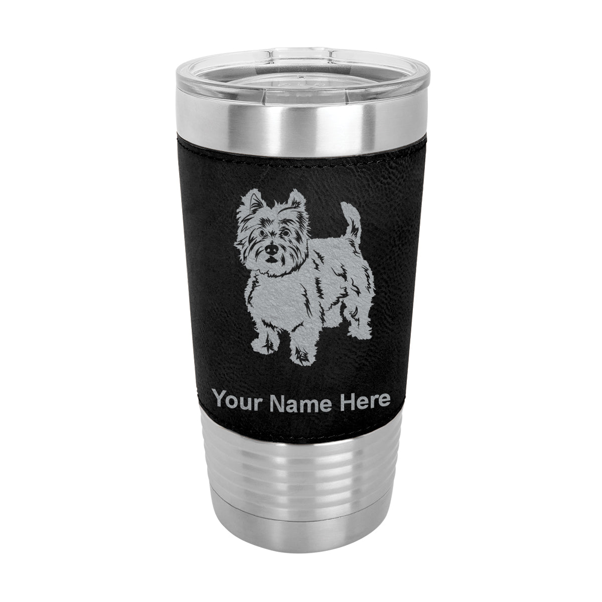 20oz Faux Leather Tumbler Mug, West Highland Terrier Dog, Personalized Engraving Included