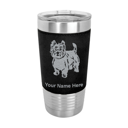 20oz Faux Leather Tumbler Mug, West Highland Terrier Dog, Personalized Engraving Included
