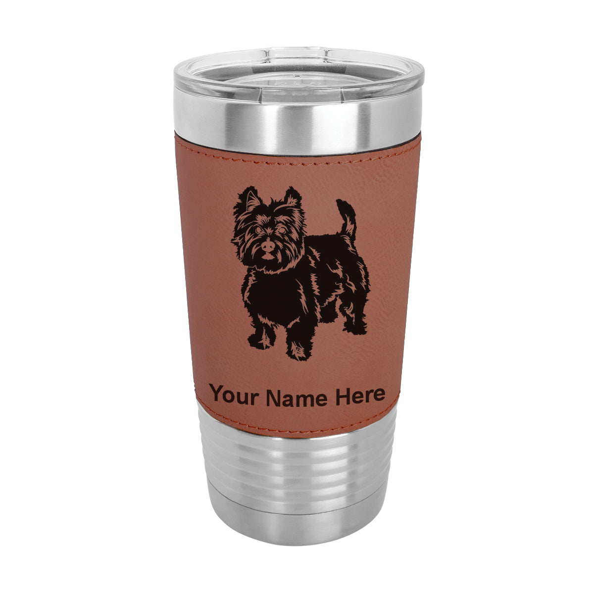20oz Faux Leather Tumbler Mug, West Highland Terrier Dog, Personalized Engraving Included