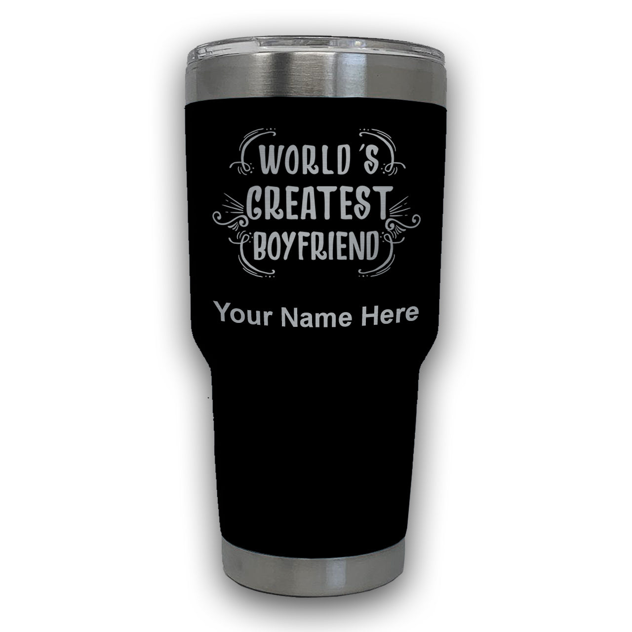 LaserGram 30oz Tumbler Mug, World's Greatest Boyfriend, Personalized Engraving Included