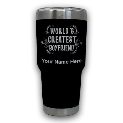 LaserGram 30oz Tumbler Mug, World's Greatest Boyfriend, Personalized Engraving Included