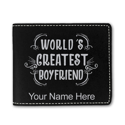 Faux Leather Bi-Fold Wallet, World's Greatest Boyfriend, Personalized Engraving Included