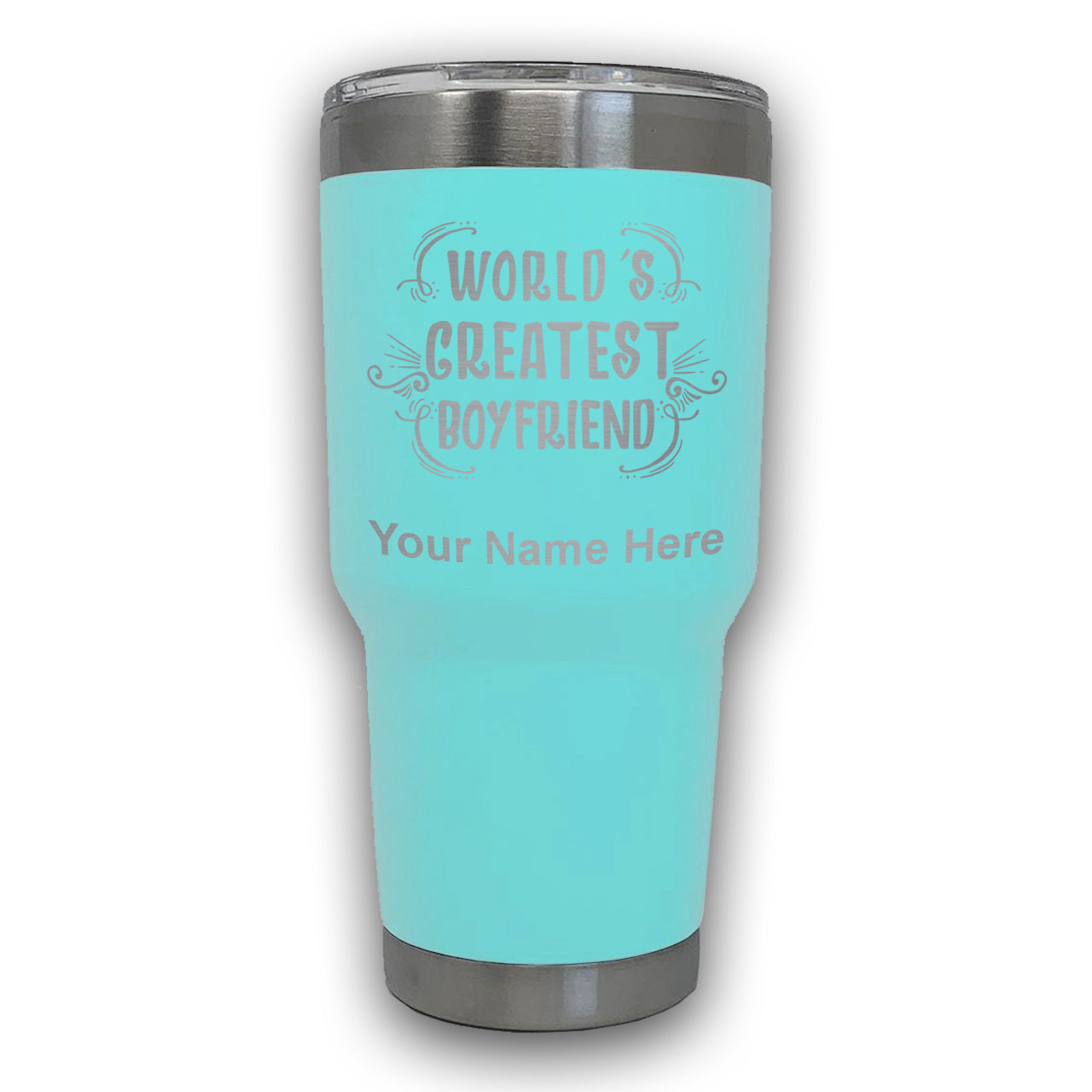 LaserGram 30oz Tumbler Mug, World's Greatest Boyfriend, Personalized Engraving Included