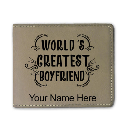 Faux Leather Bi-Fold Wallet, World's Greatest Boyfriend, Personalized Engraving Included