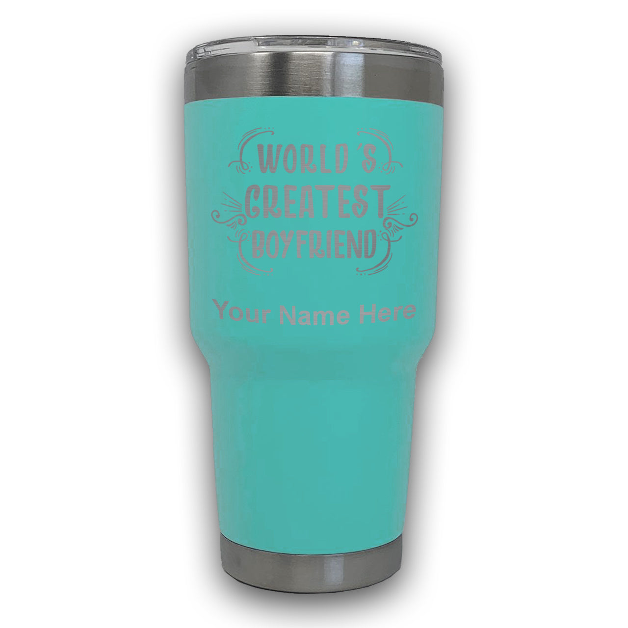 LaserGram 30oz Tumbler Mug, World's Greatest Boyfriend, Personalized Engraving Included
