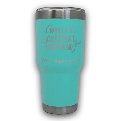LaserGram 30oz Tumbler Mug, World's Greatest Boyfriend, Personalized Engraving Included
