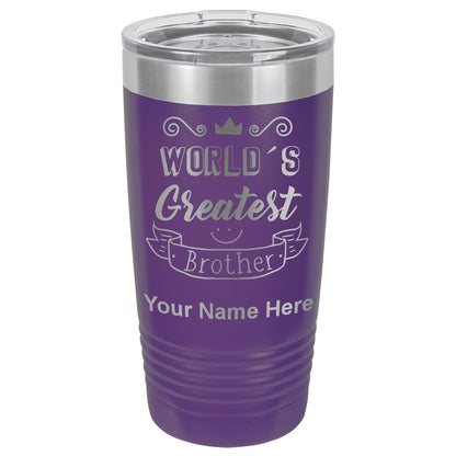 20oz Vacuum Insulated Tumbler Mug, World's Greatest Brother, Personalized Engraving Included