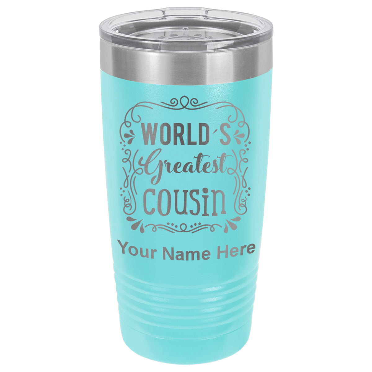 20oz Vacuum Insulated Tumbler Mug, World's Greatest Cousin, Personalized Engraving Included