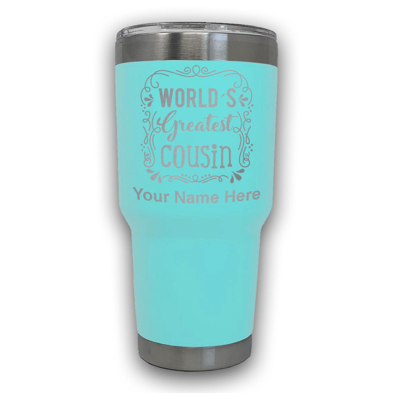 LaserGram 30oz Tumbler Mug, World's Greatest Cousin, Personalized Engraving Included