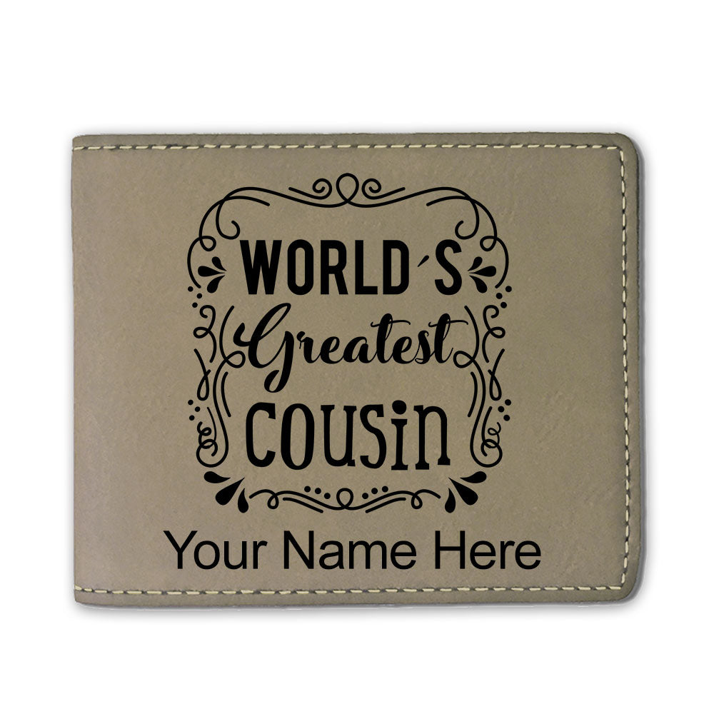 Faux Leather Bi-Fold Wallet, World's Greatest Cousin, Personalized Engraving Included