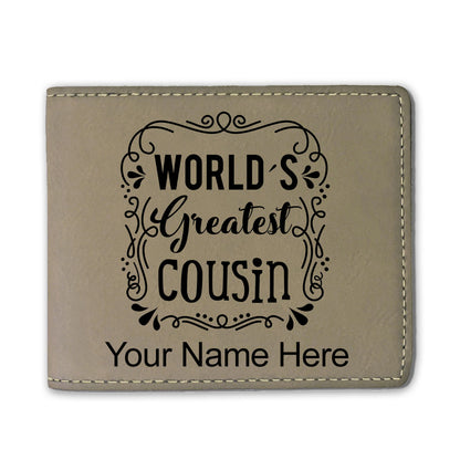 Faux Leather Bi-Fold Wallet, World's Greatest Cousin, Personalized Engraving Included