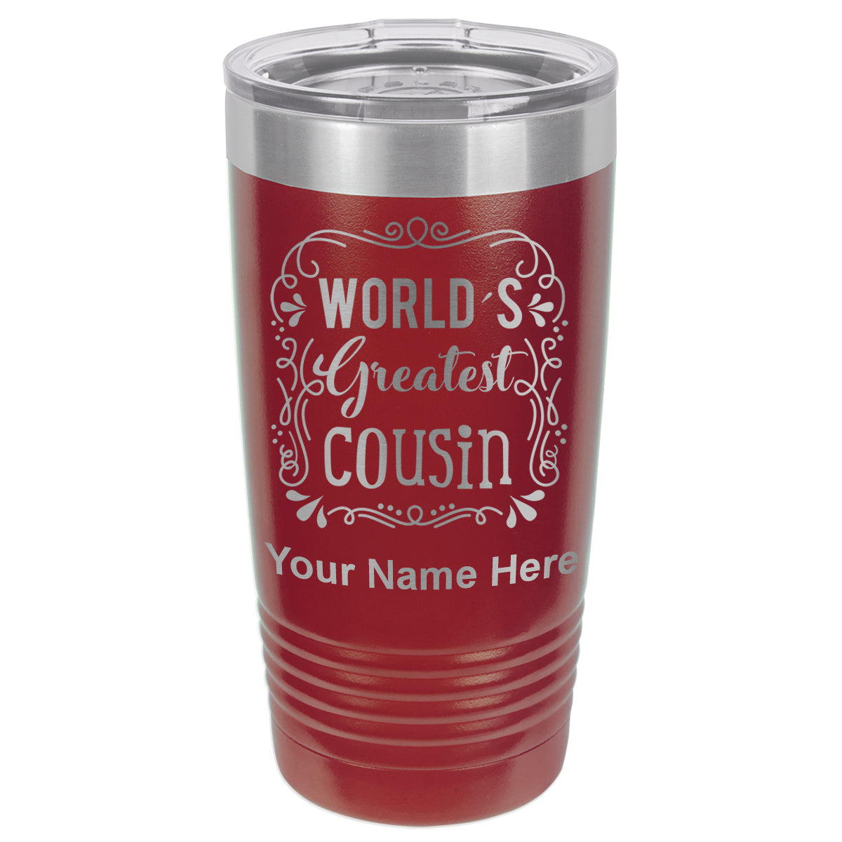 20oz Vacuum Insulated Tumbler Mug, World's Greatest Cousin, Personalized Engraving Included
