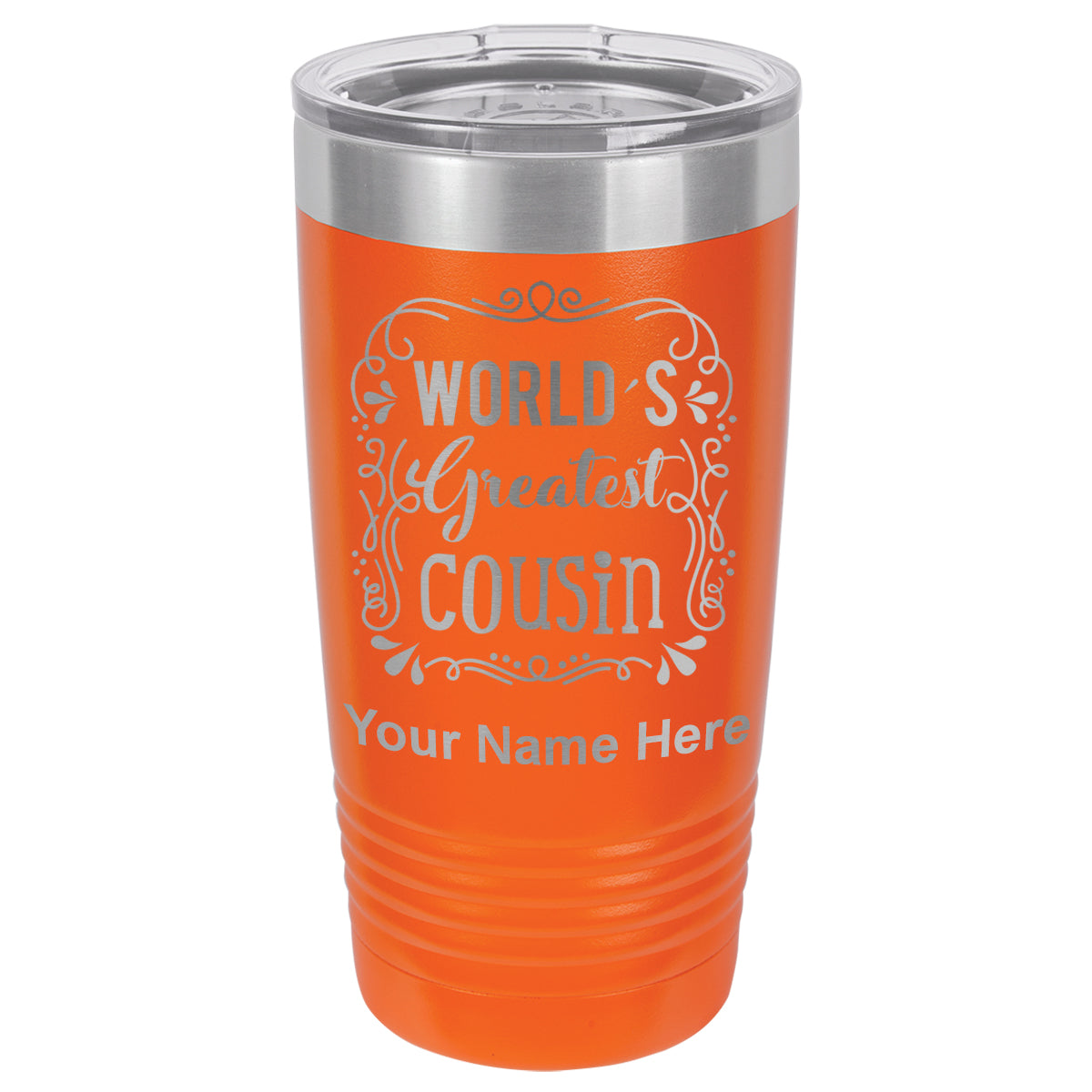 20oz Vacuum Insulated Tumbler Mug, World's Greatest Cousin, Personalized Engraving Included