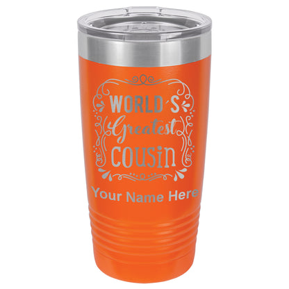 20oz Vacuum Insulated Tumbler Mug, World's Greatest Cousin, Personalized Engraving Included