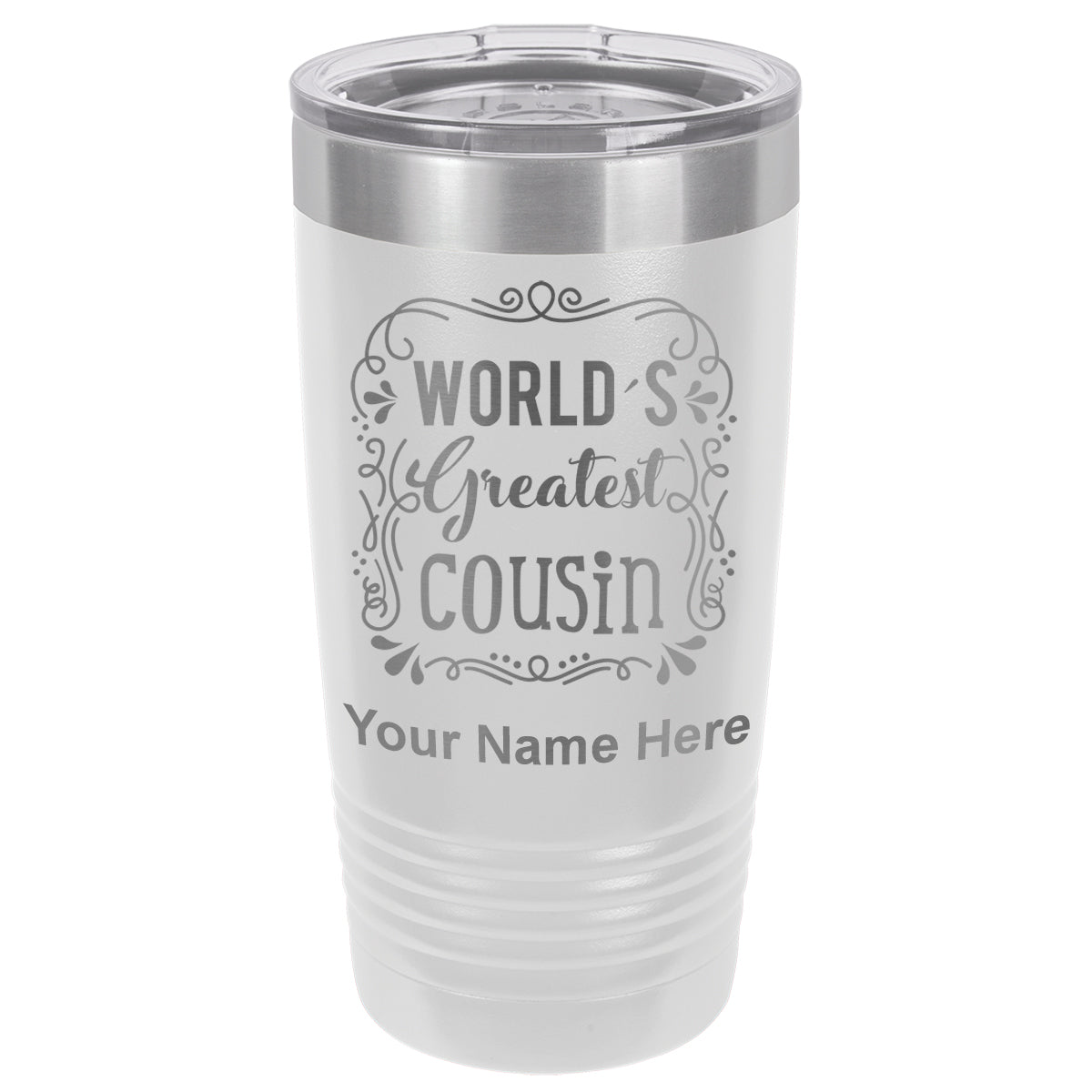 20oz Vacuum Insulated Tumbler Mug, World's Greatest Cousin, Personalized Engraving Included