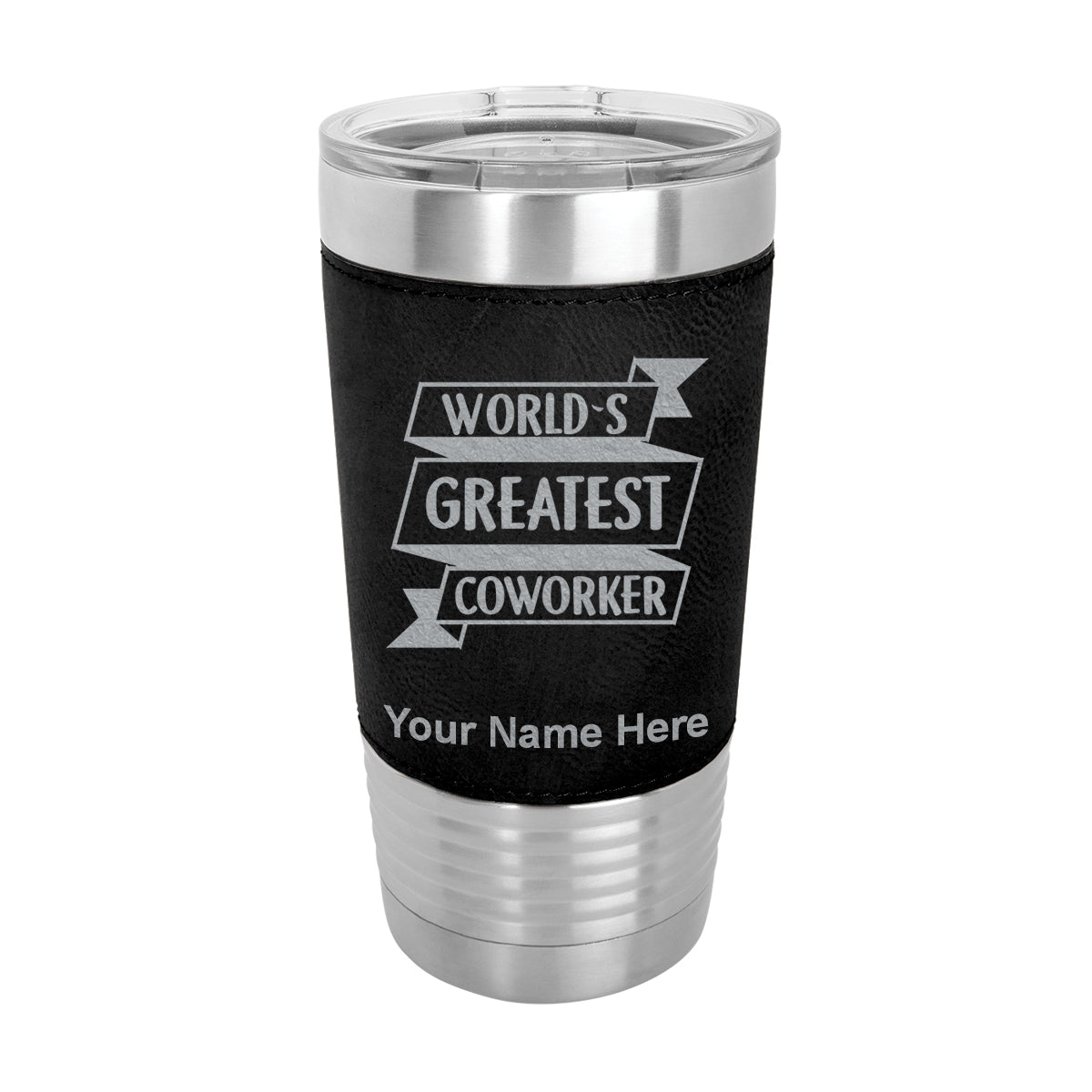 20oz Faux Leather Tumbler Mug, World's Greatest Coworker, Personalized Engraving Included