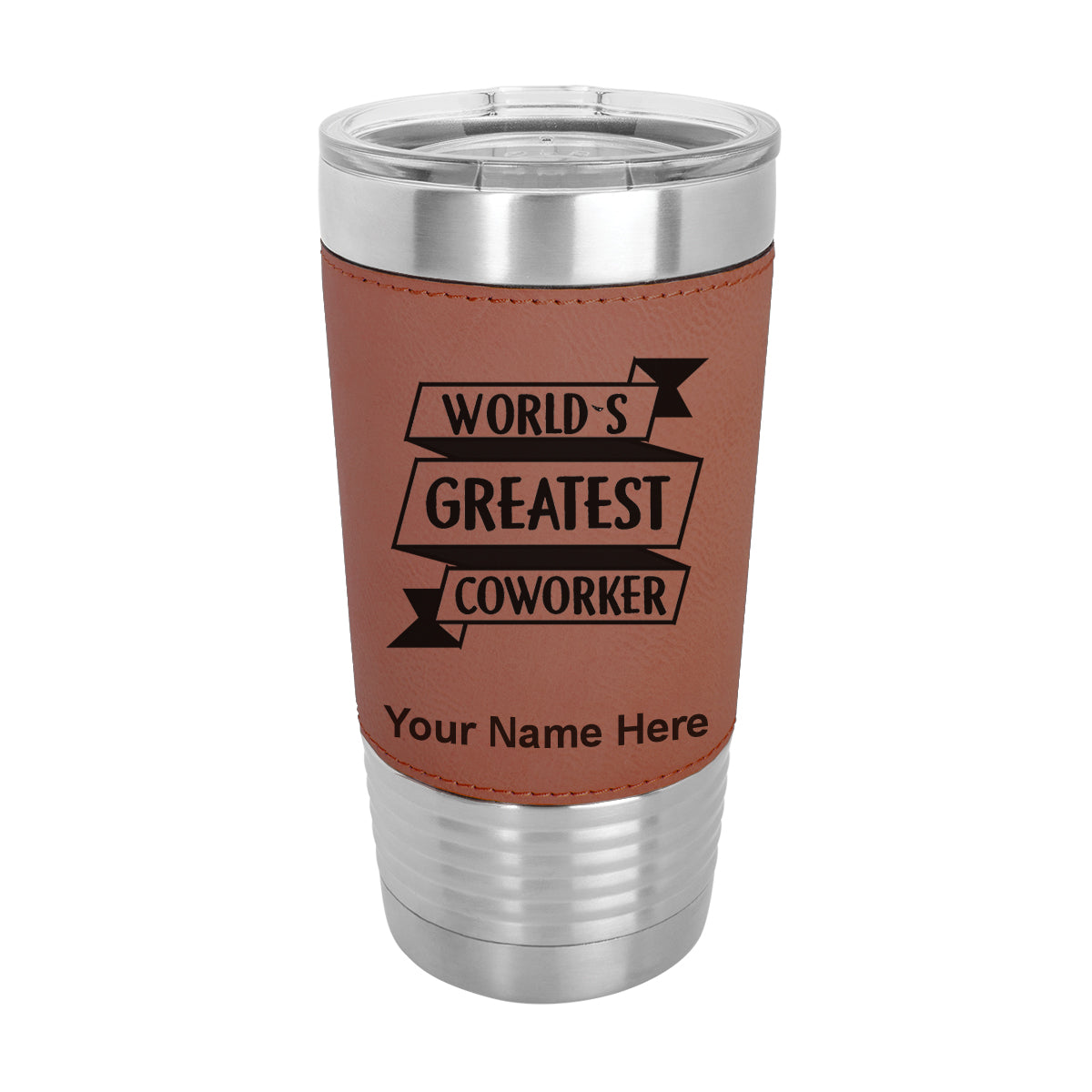 20oz Faux Leather Tumbler Mug, World's Greatest Coworker, Personalized Engraving Included