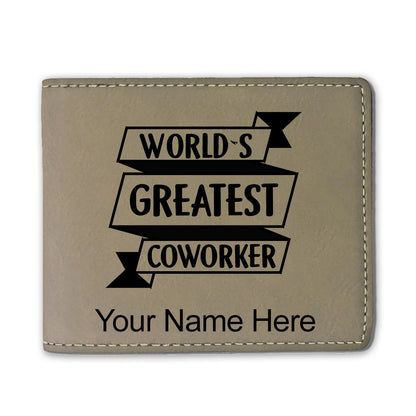 Faux Leather Bi-Fold Wallet, World's Greatest Coworker, Personalized Engraving Included