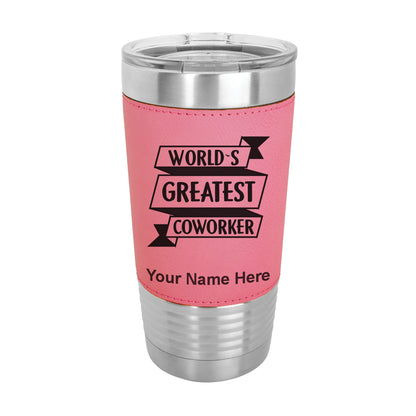 20oz Faux Leather Tumbler Mug, World's Greatest Coworker, Personalized Engraving Included