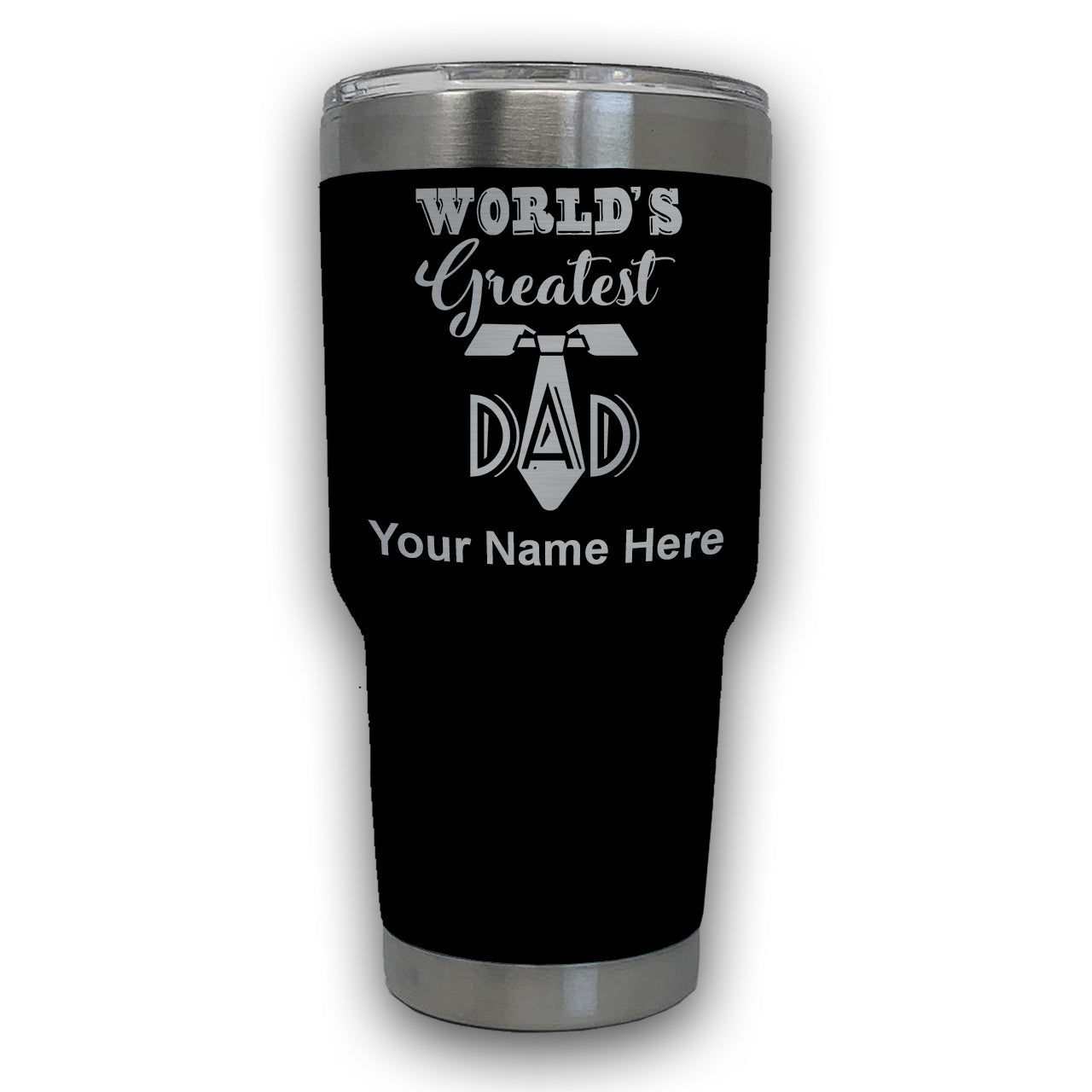 LaserGram 30oz Tumbler Mug, World's Greatest Dad, Personalized Engraving Included