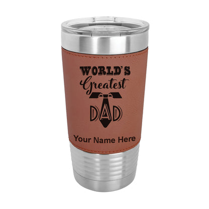 20oz Faux Leather Tumbler Mug, World's Greatest Dad, Personalized Engraving Included