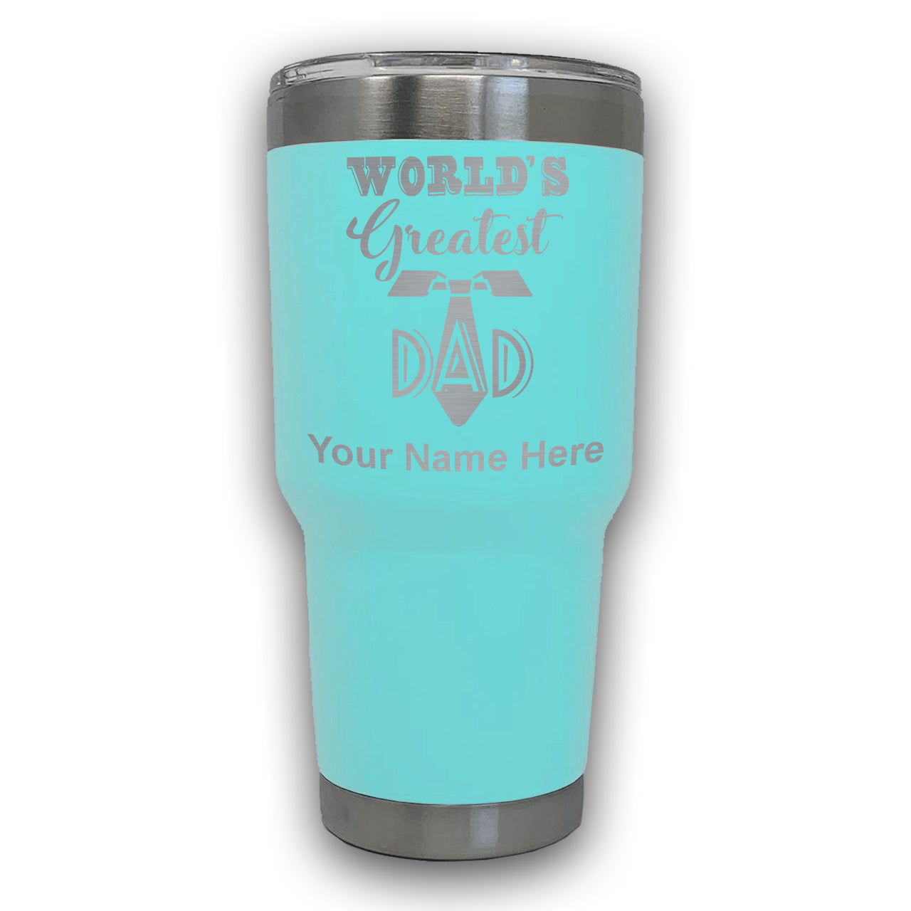 LaserGram 30oz Tumbler Mug, World's Greatest Dad, Personalized Engraving Included