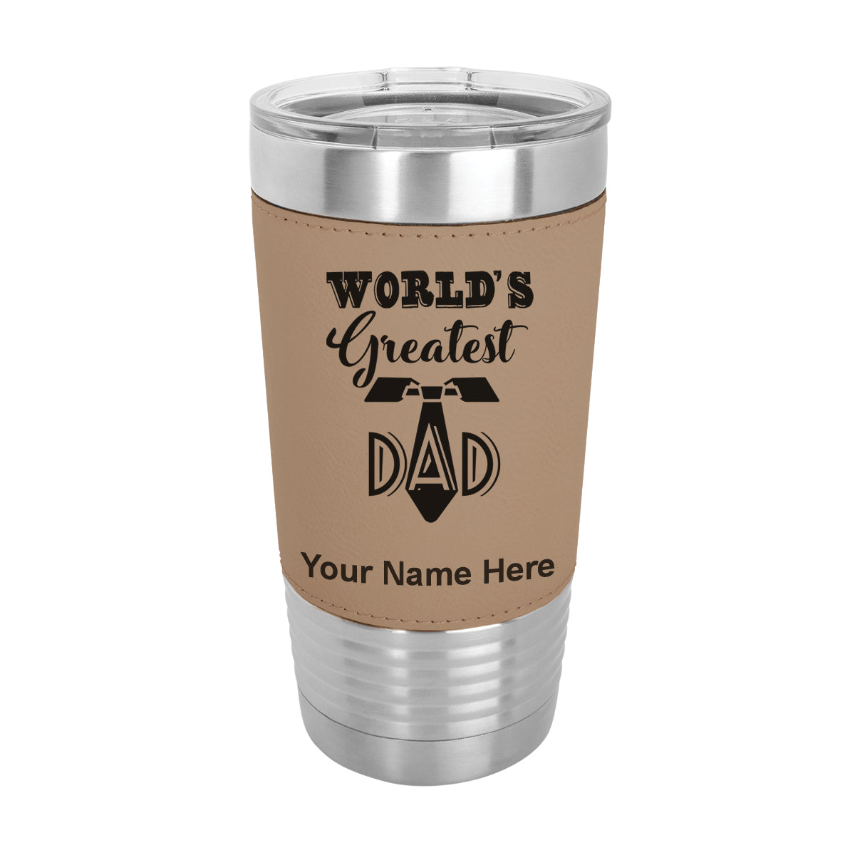 20oz Faux Leather Tumbler Mug, World's Greatest Dad, Personalized Engraving Included