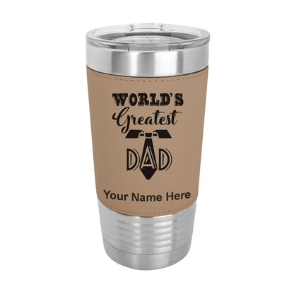20oz Faux Leather Tumbler Mug, World's Greatest Dad, Personalized Engraving Included