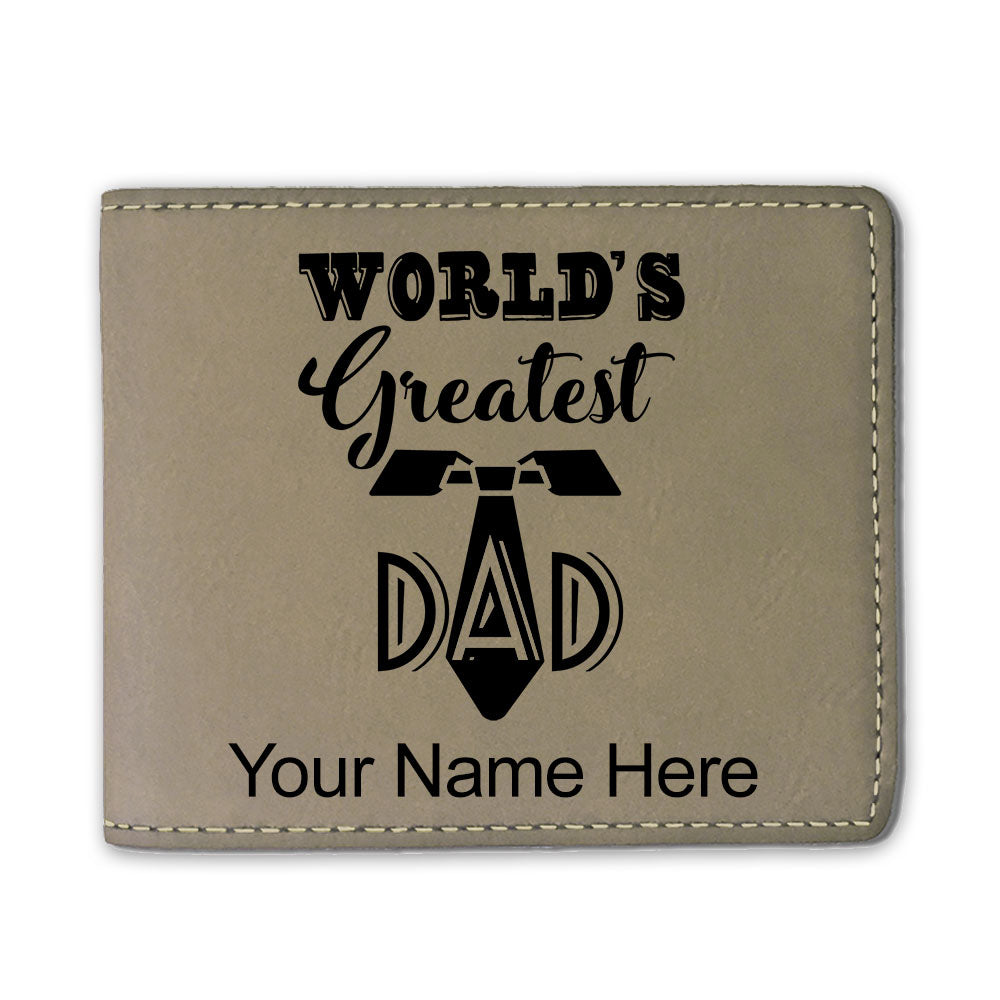 Faux Leather Bi-Fold Wallet, World's Greatest Dad, Personalized Engraving Included