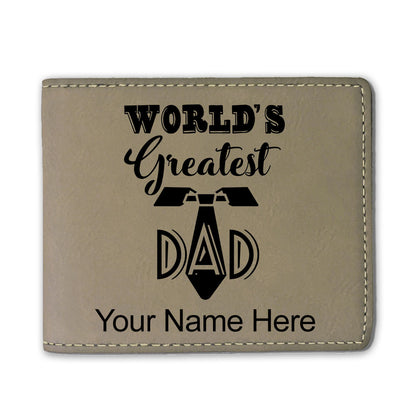 Faux Leather Bi-Fold Wallet, World's Greatest Dad, Personalized Engraving Included