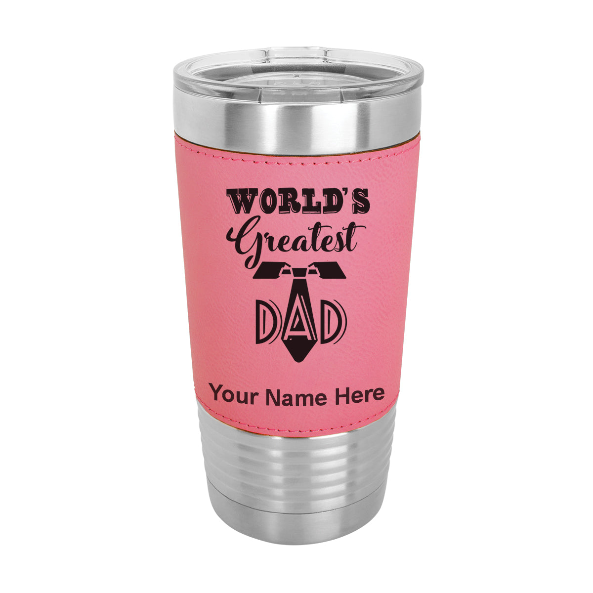 20oz Faux Leather Tumbler Mug, World's Greatest Dad, Personalized Engraving Included