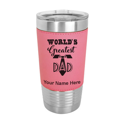 20oz Faux Leather Tumbler Mug, World's Greatest Dad, Personalized Engraving Included